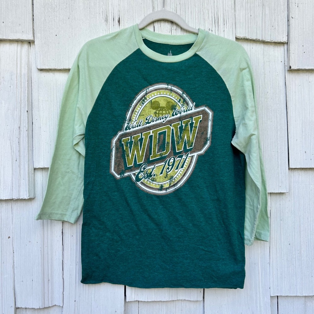 Disney World WDW Est 1971 Baseball Raglan Tee Shirt Green Size S